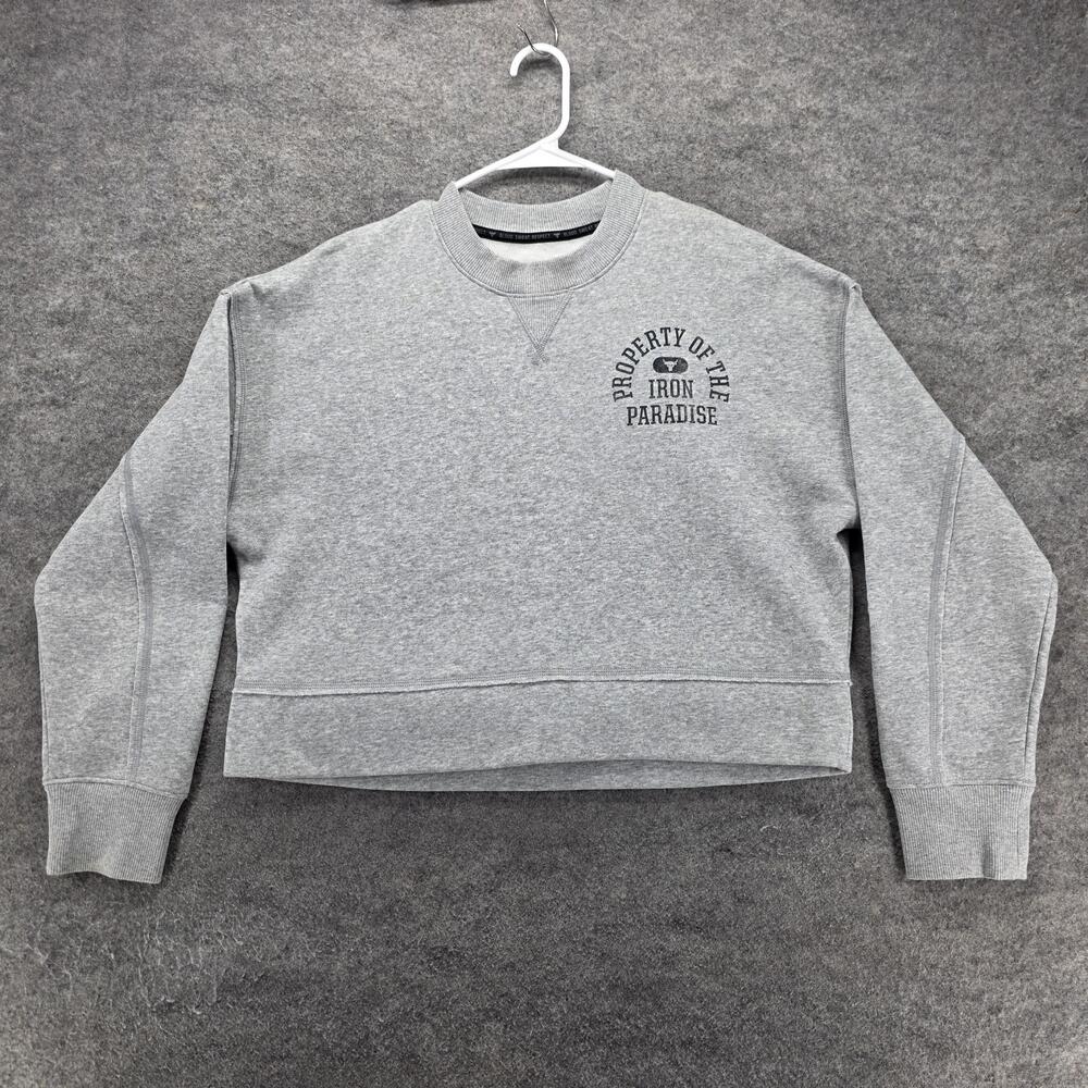 Under Armour Sweatshirt Womens M Gray Pullover Fleece Iron Paradise Cropped